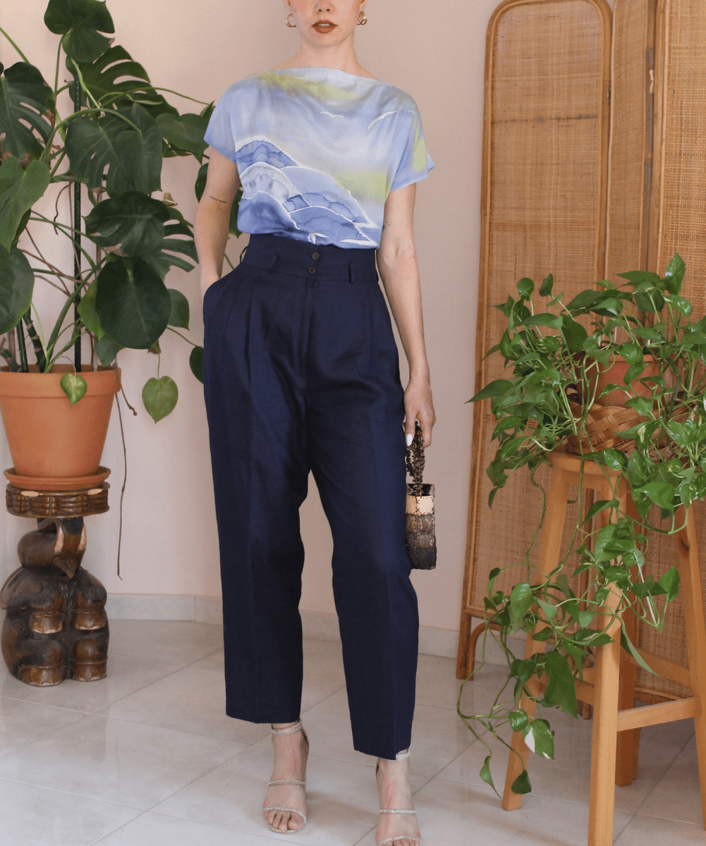 Y2K Francesco Smalto Designer Trousers in Navy Blue  - (EU40-42)