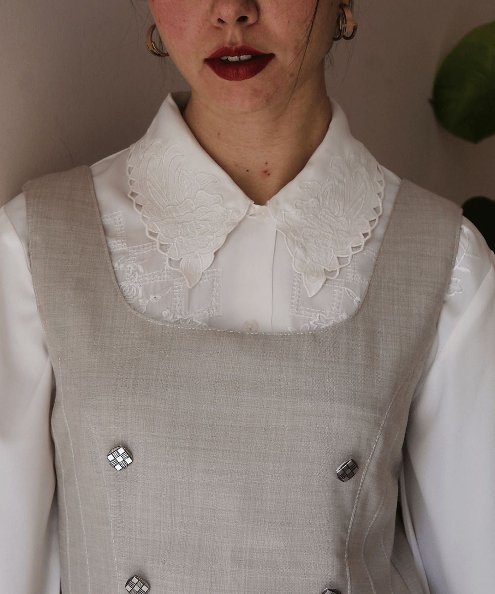 Thumbnail: Vintage Handmade Pleated Dress in Grey  - (EU38)