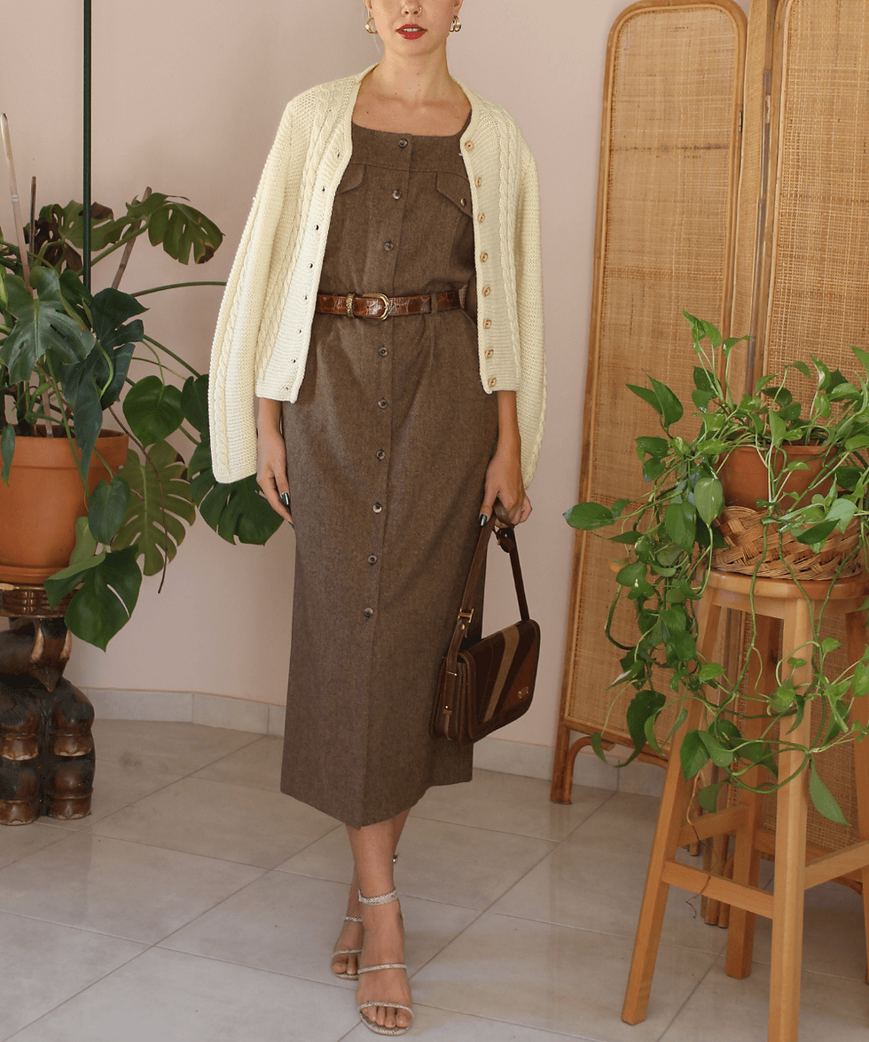 Thumbnail: Vintage Statement Column Dress in Brown - (EU40)