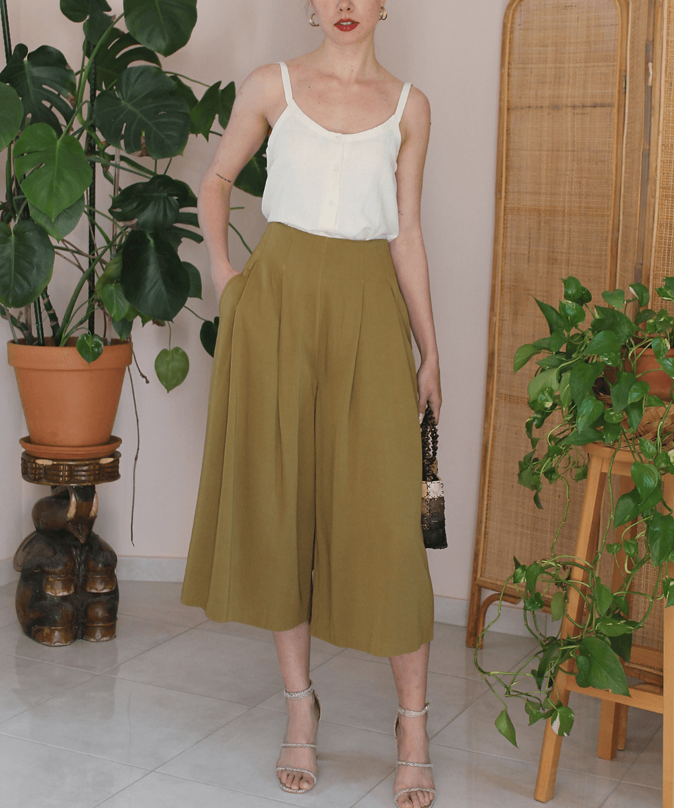 Thumbnail: 90s Vintage Khaki Green Culottes  - (EU40)
