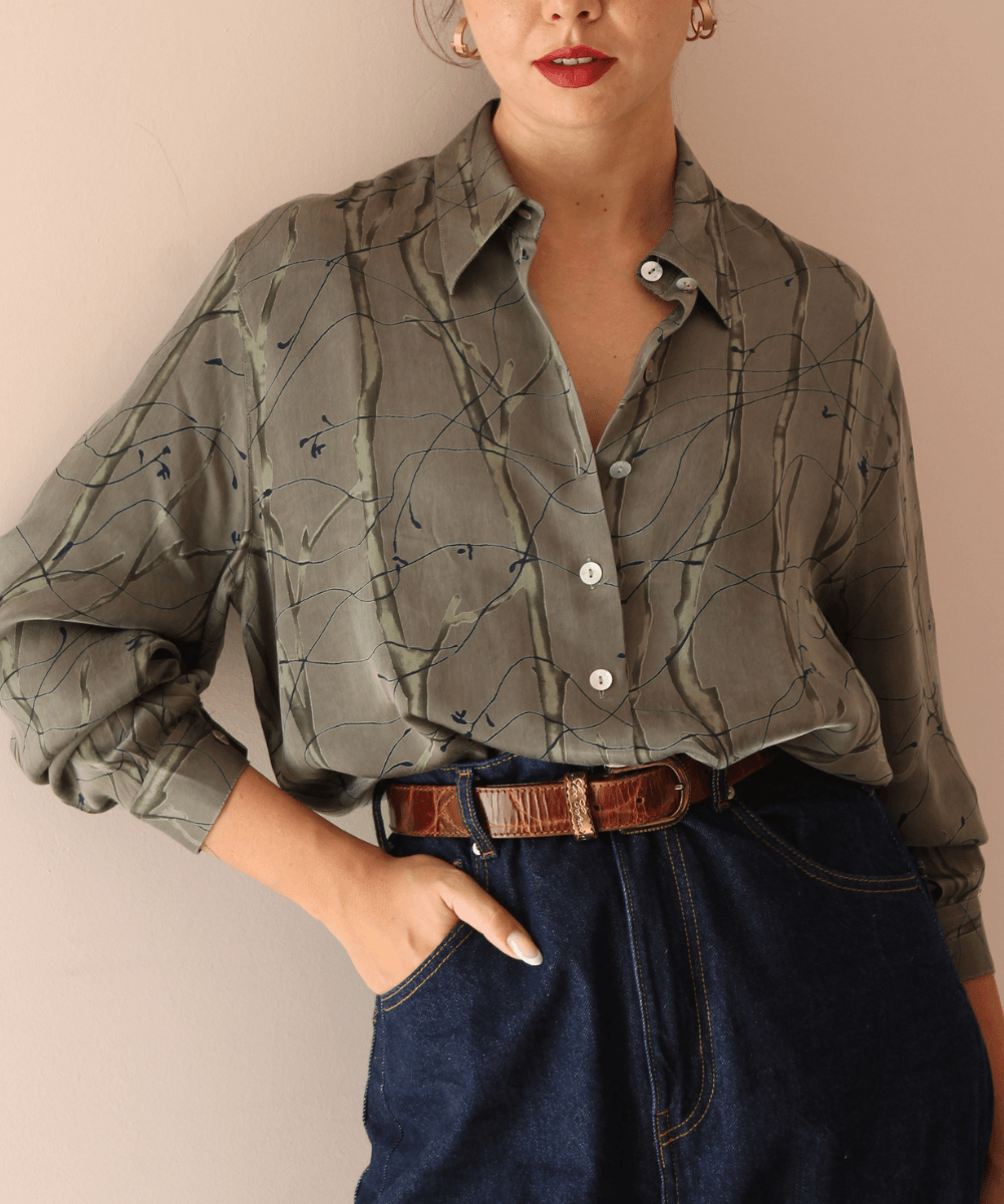 90s Abstract Print Fluid Shirt- (EU46)