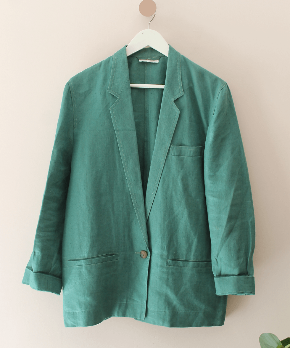 Thumbnail: 90s Vintage Linen Blazer in Green (EU46)