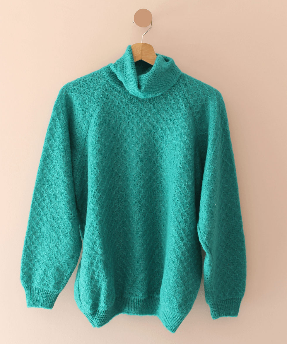 Thumbnail: 90s Handknit Turtleneck in Τurquoise - (EU44-46)