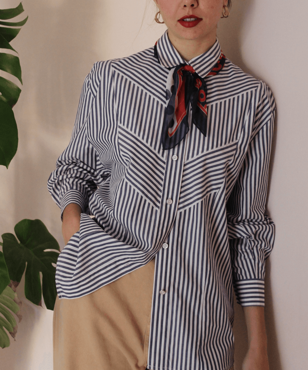 Vintage Cotton Striped Shirt in Blue - (EU46)