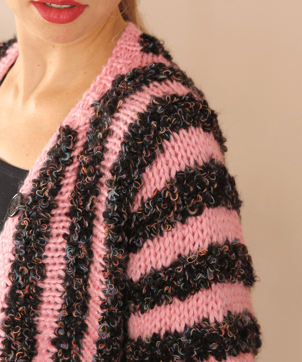 Thumbnail: Vintage Handmade Wool Striped Cardigan - (EU44)
