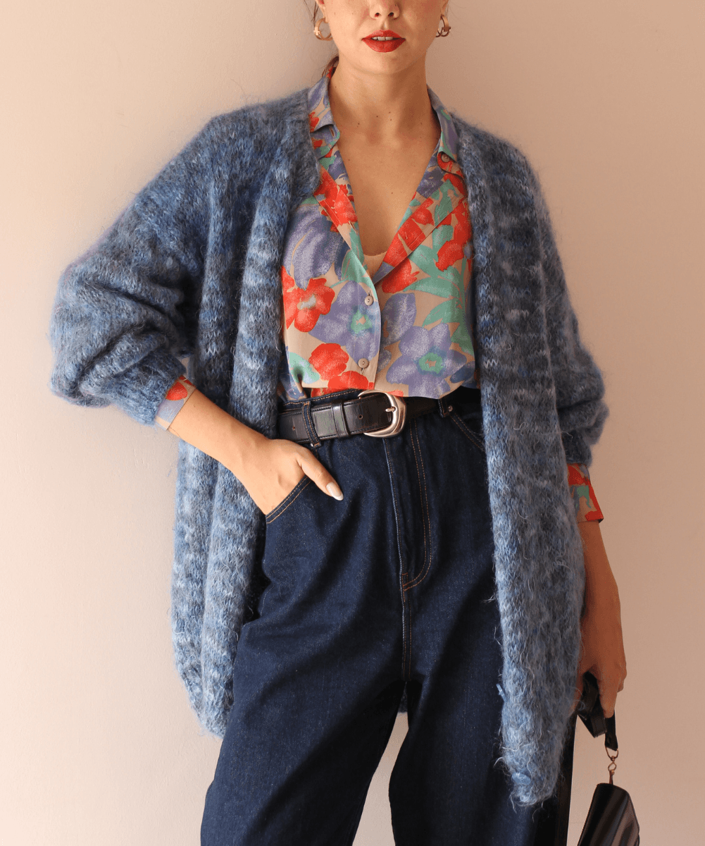 90s Blue Wool/Mohair Longline Cardigan - (EU50)