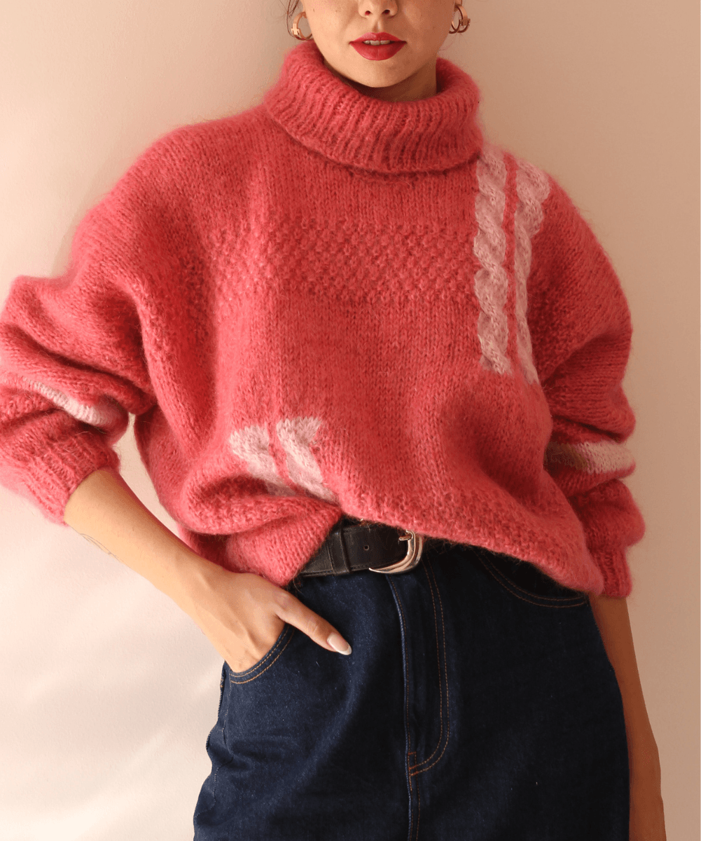 90s Hand-Knitted Pink Chunky Turtleneck - (EU50)