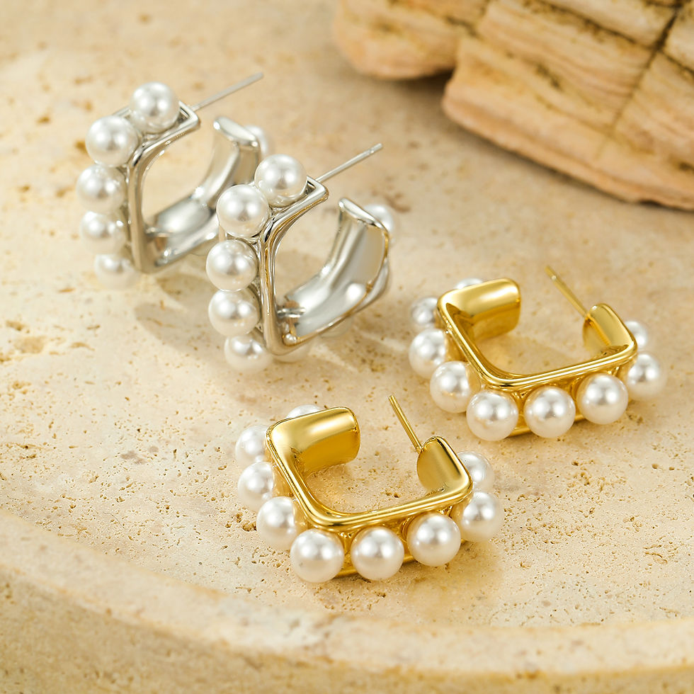 Nimai Pvd Dainty Earrings Women Stainless Steel Shell Pearls Cc Hoop Earrings