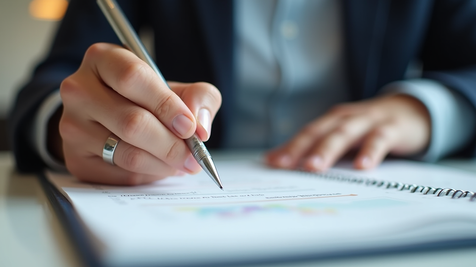 Eye-level view of a person writing notes on a career plan