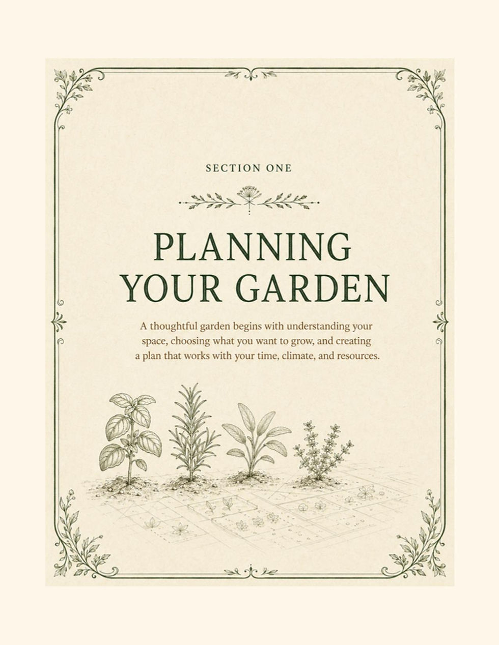 Herb garden planner printable cover with botanical illustrations