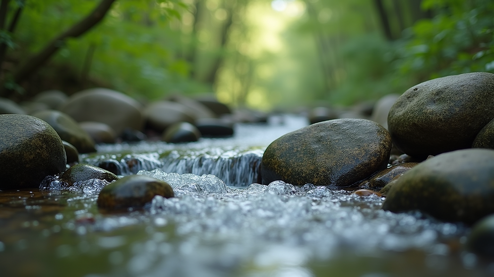 Close-up view of natural stones and water representing earth and water elements