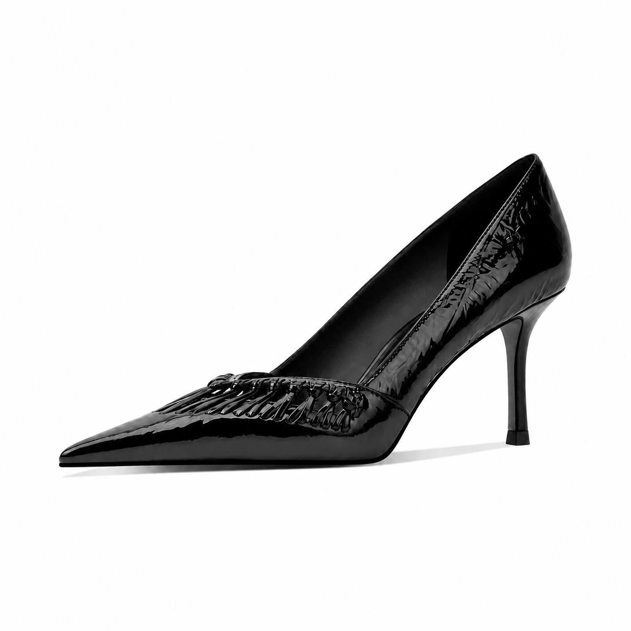SHESRIM 03 / Black - Black cutwork lambskin pointed pump by LOTS