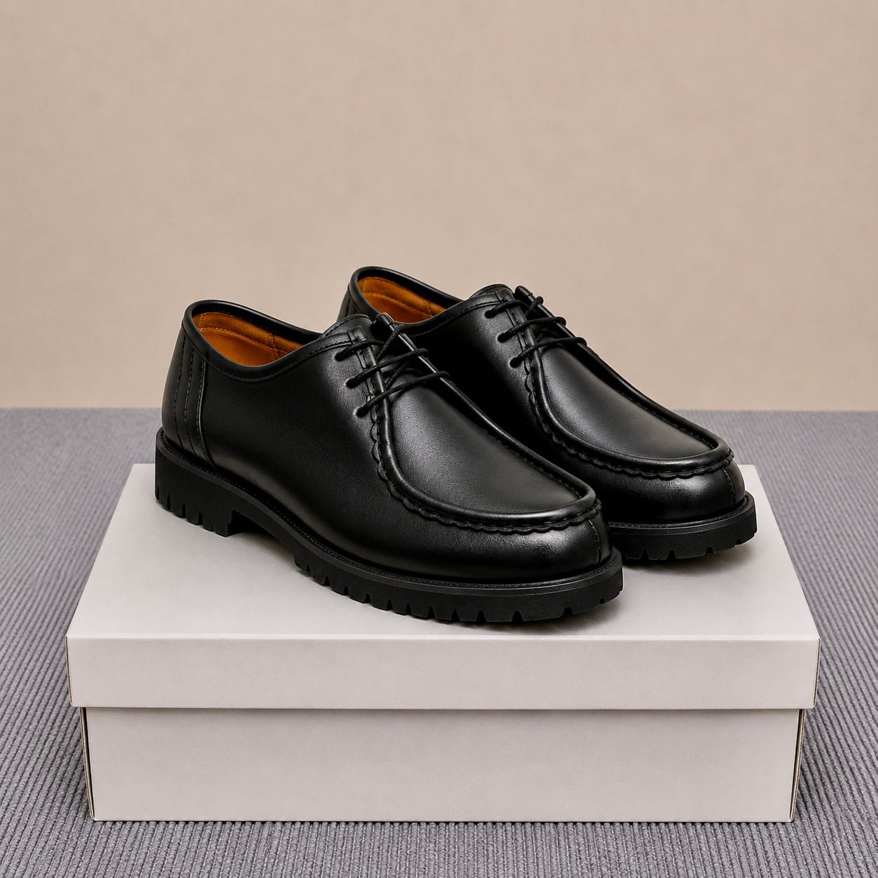Heritage Black Leather Moc Derby Shoes | LOTS™