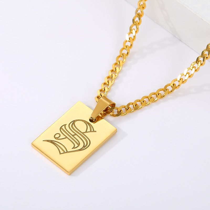 Thumbnail: For Women Stainless Steel Letter Pendant Necklace Aesthetic Jewelry 