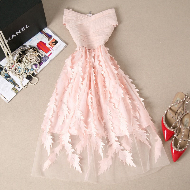 Miniature : Young Gee Women Lace Bandage Patchwork Stretch Elegant Dress Vintage Floral