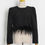 الصورة المصغرة: Casual Plain T Shirt For Women Round Neck Loose Long Sleeve Feathers Pullovers 