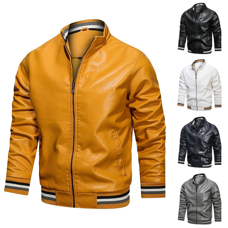 Autumn Causal Leather Jackets Men Solid Motorcycle Jacket Coat Men Clothing