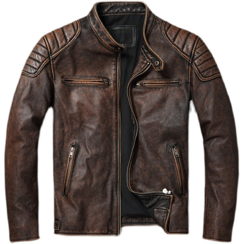 Miniature : Real Cowhide Genuine Leather Jacket Men Motorcycle Coat Mens Biker Clothes