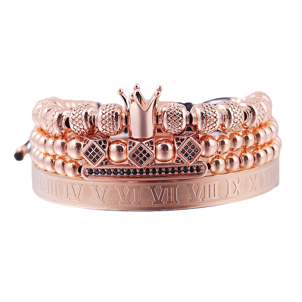 Miniaturbild: 4pcs/set Luxury Royal King bracelet set stainless steel beads cz charms Roman 