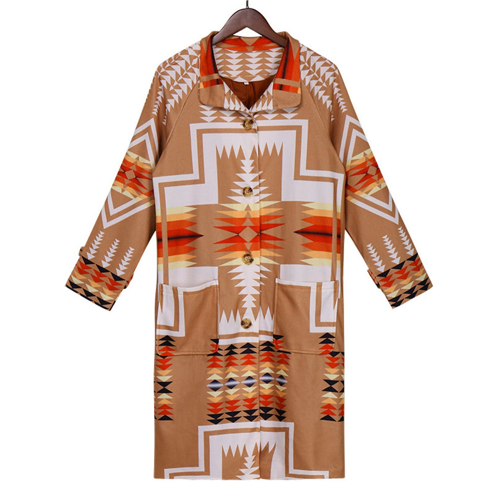 섬네일: 2020 Coat Women Jackets Winter Warm Long Sleeve Color Block Retro Floral Print 