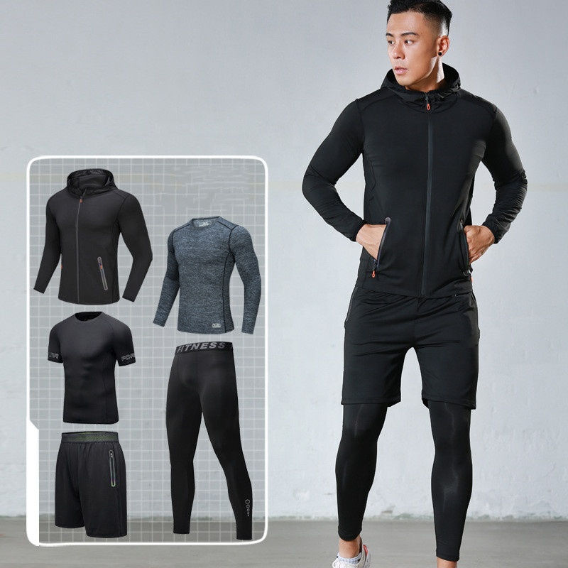 縮圖：Gym Wear Men 5 Pieces Running Compression Tights Jogging Sweat