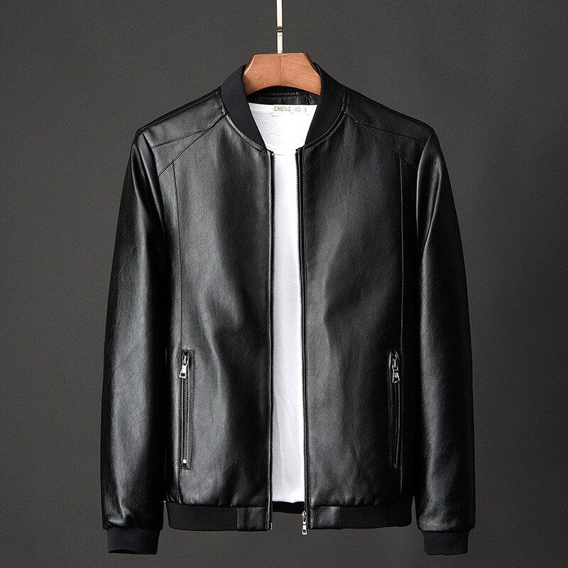 Thumbnail: Men's Leather Jacket PU Bomber Baseball Jackets Biker Pilot Tops fit Leather 