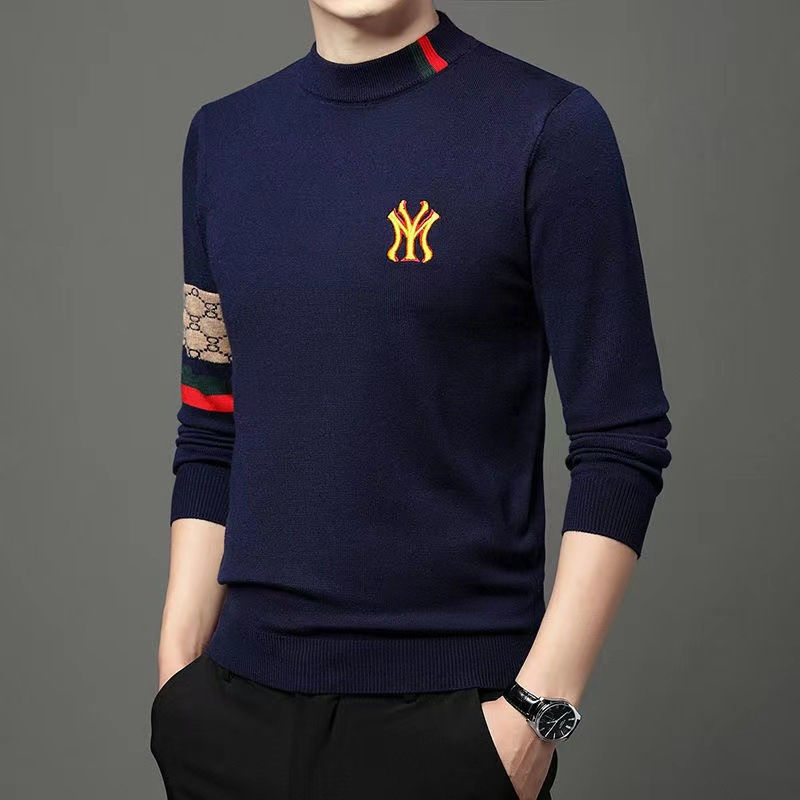 Thumbnail: Autumn And Winter New Men's Half Turtleneck Long-sleeved Sweater Black Embroide