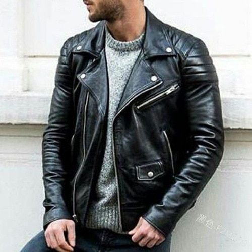 Miniaturbild: Men's PU Leather Jacket Punk Style  Men's Motorcycle Leather Jacket