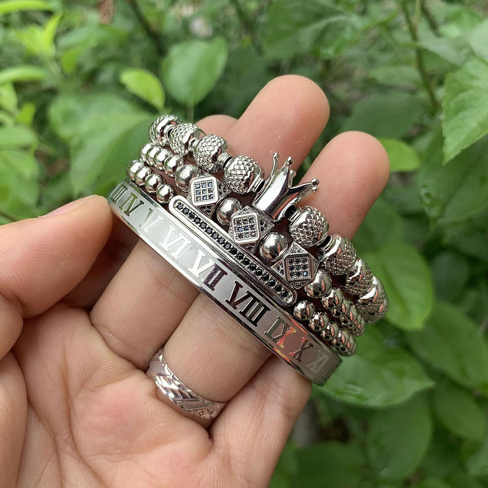 섬네일: 4pcs/set Luxury Royal King bracelet set stainless steel beads cz charms Roman 