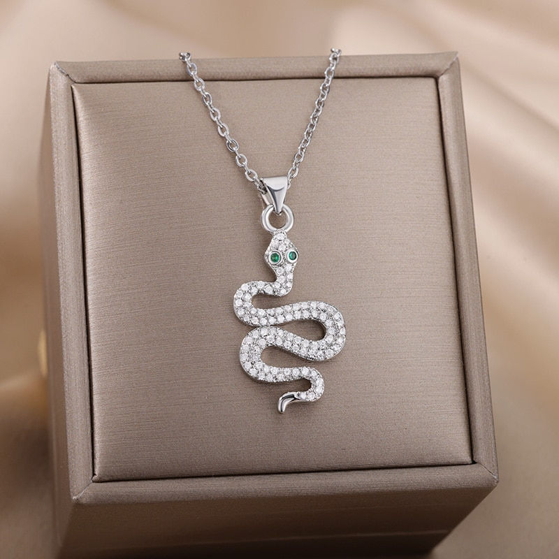Thumbnail: Goth Snake Pendant Necklace For Women Stainless Steel Gold Color Necklaces 