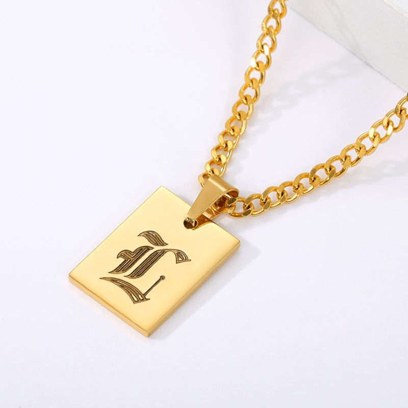 Thumbnail: For Women Stainless Steel Letter Pendant Necklace Aesthetic Jewelry 
