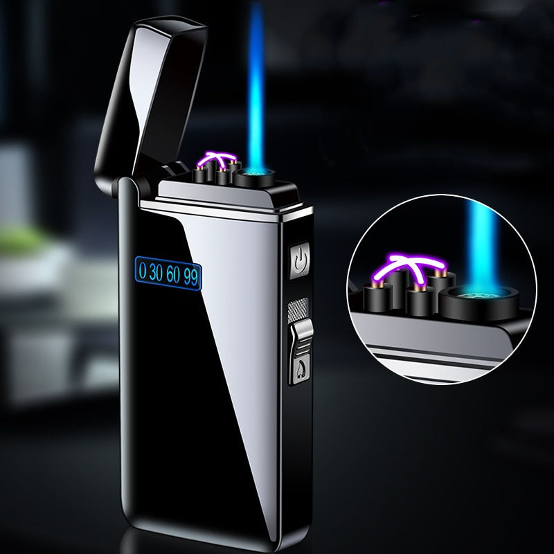 Miniaturbild: New Windproof Metal USB Lighter Torch Turbo Lighter Jet Dual Arc LED 