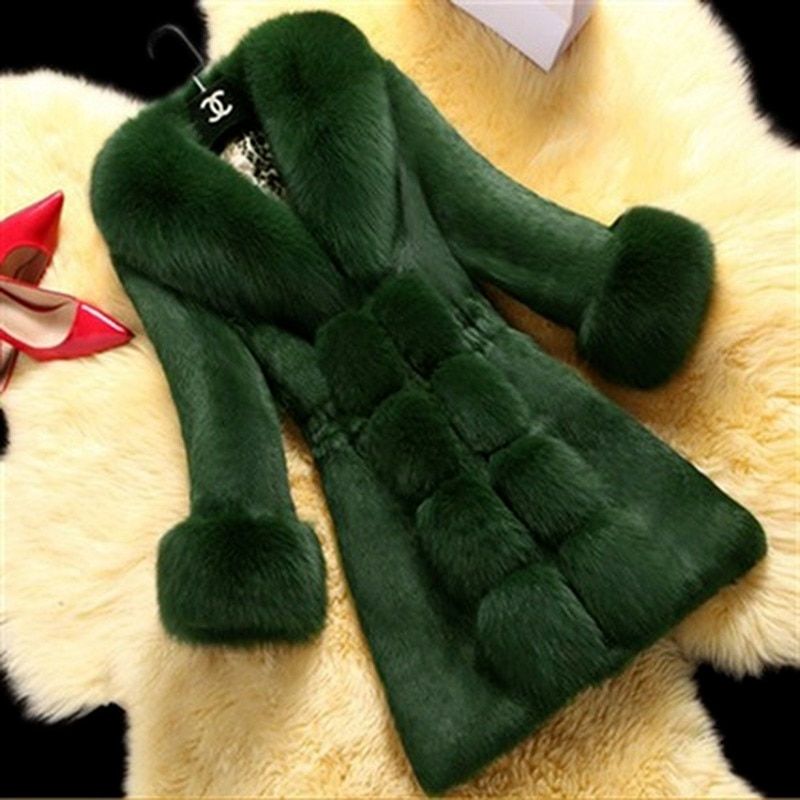 Miniature : Female Fox Collar Keep Warm  Overcoat Long Faux Fur Coat  and Jackets Women