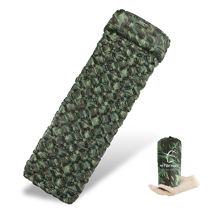 Miniature : Outdoor Sleeping Pad Camping Inflatable Mattress with Pillows Travel Mat Folding
