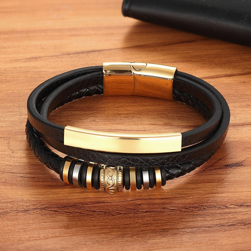 Miniaturbild: Leather Stainless Steel Metal Luxury Men's Leather Bracelet Accessories