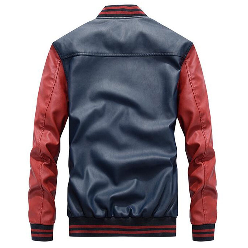 Miniature : Jackets Men Stand Moto Biker Leather Jacket Men Fleece Thicken Faux Leather