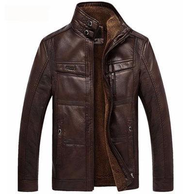 Miniature : Leather Jacket Men Coats Outerwear Men Business Faux Fur Male Jacket Fleece