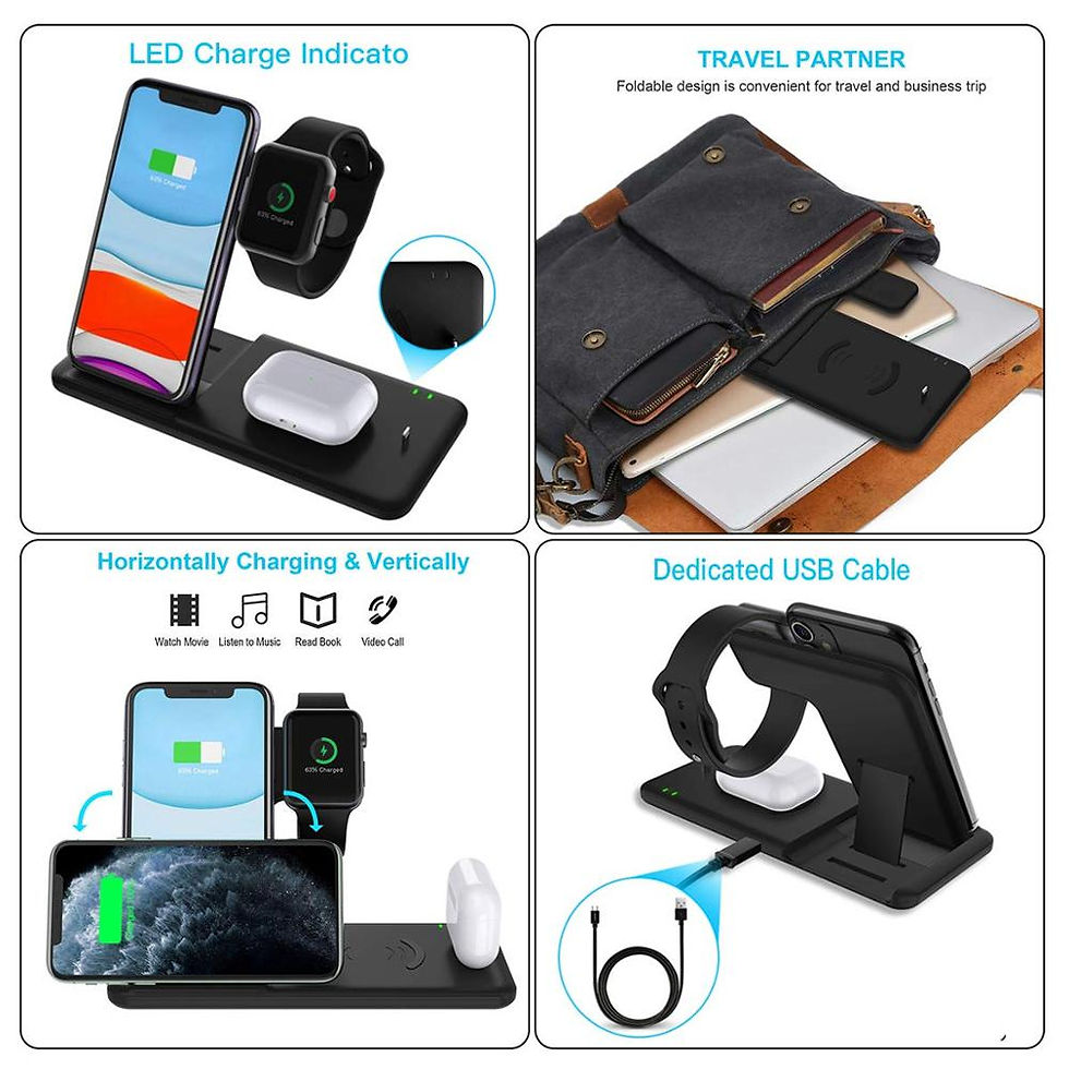 Miniaturbild: 15W Qi Fast Wireless Charger Stand For iPhone 14 13 12 11 8 Apple Watch 4 in 1 