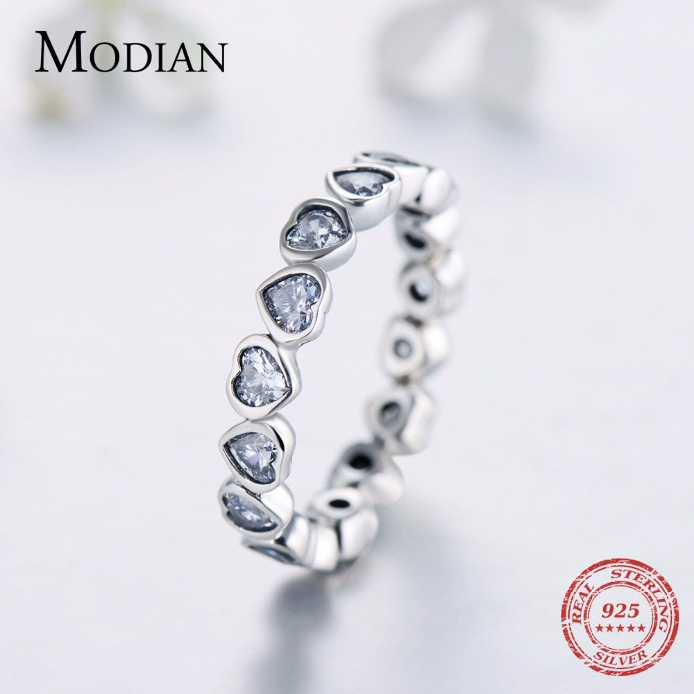  Cubic Zirconia Jewelry Real 925 sterling silver Love Hearts Ring
