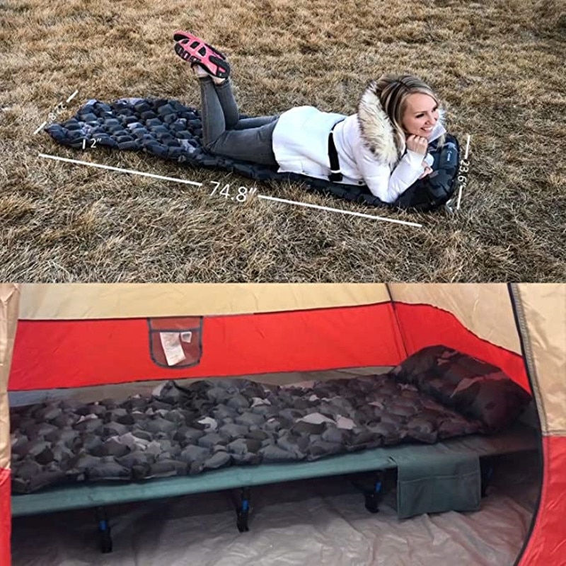 Miniature : Outdoor Sleeping Pad Camping Inflatable Mattress with Pillows Travel Mat Folding