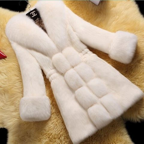 Miniature : Female Fox Collar Keep Warm  Overcoat Long Faux Fur Coat  and Jackets Women
