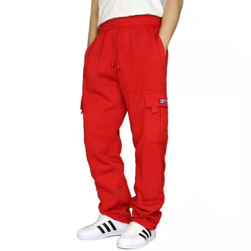 Miniature : Cross-border New Sports And Leisure Trousers Plus Velvet Leg Multi-pocket Tethe
