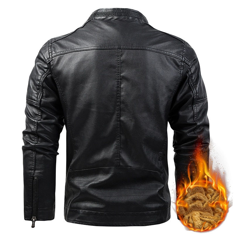 Thumbnail: Leather Jacket Men'S PU Faux Black Brown Classic Vintage Plus Velvet 