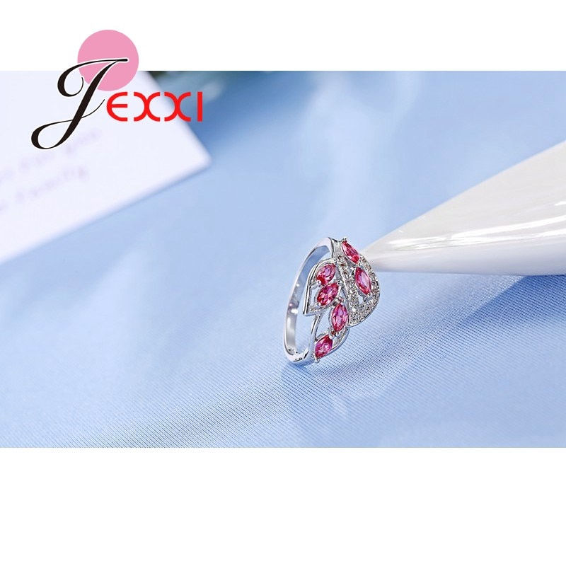 Thumbnail:  Rings  For Women Natural Stone Red Created Garnet Crystal Finger Ring Leaves