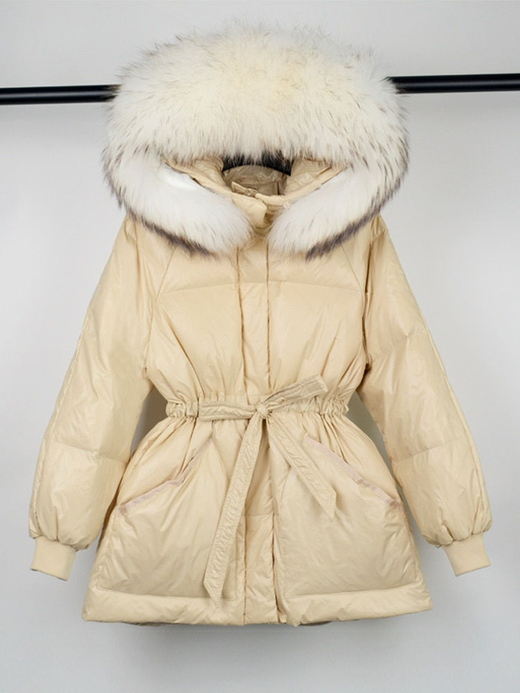 섬네일: Janveny Winter Female Parkas 90% White Duck Down Jacket Large Real Raccoon