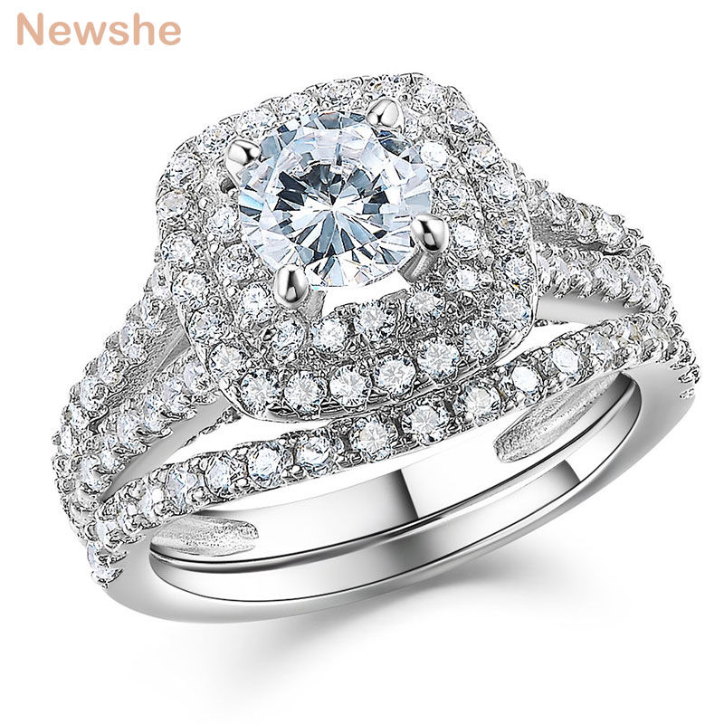 Miniaturbild: Double Halo Round Cut AAAAA Cz Engagement Rings for Women Victorian 925 Silver 