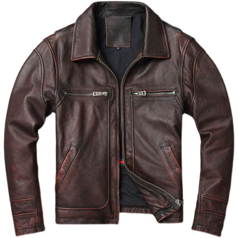 Thumbnail: Men Cowhide Coat Vintage Men Leather Jacket Genuine Leather 