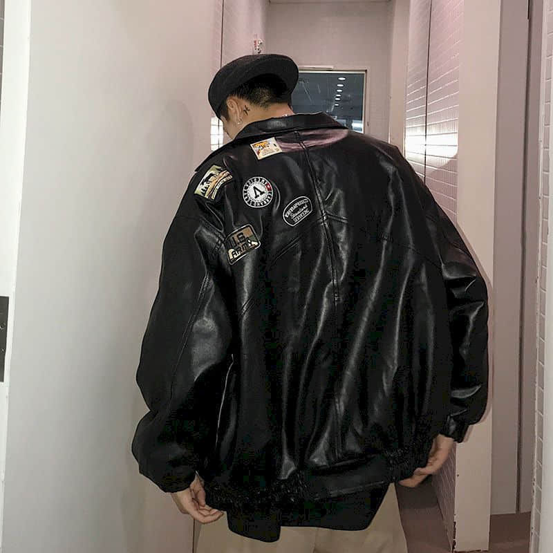 Miniaturbild: Black Leather Jacket Women Korean Loose Jacket Streetwear Male Outerwear Coats