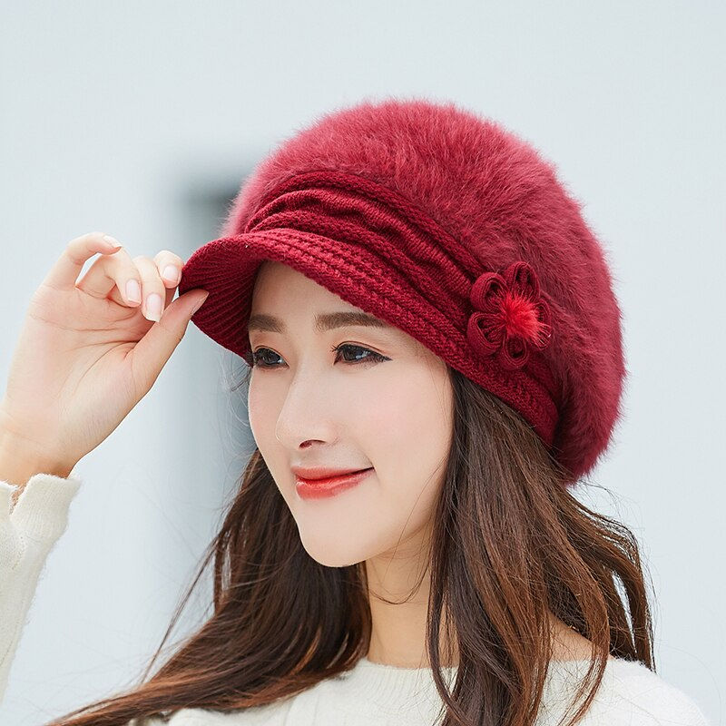 Miniature : Hot Women Rabbit Fur Knitted Hats Casual Solid Color Autumn girls Winter Hat 