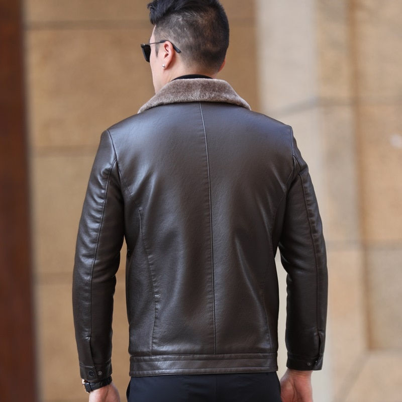 Miniaturbild: Genuine Leather Jacket Men's Furl Thickening Plus Fleece Sheepskin Plus